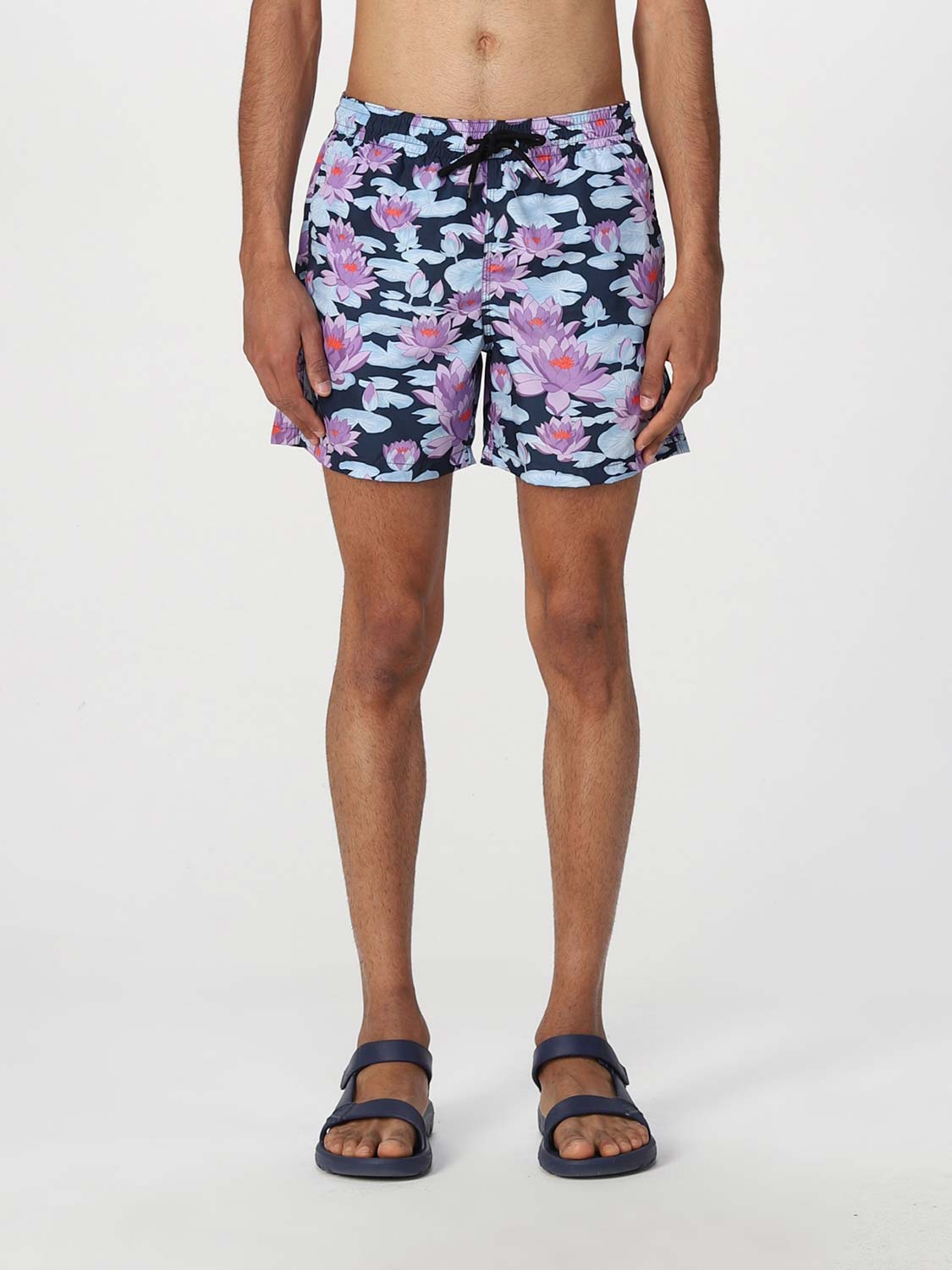 Aspesi Stromboli Printed Nylon Trunks Water Lily Navy